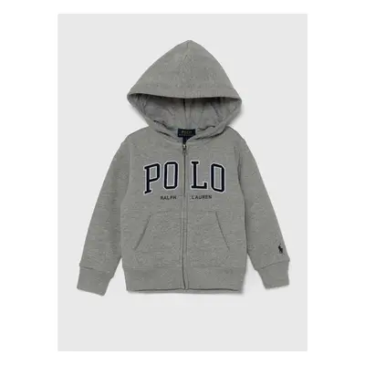 Dětská mikina Polo Ralph Lauren šedá barva, s kapucí, s potiskem, 94305696