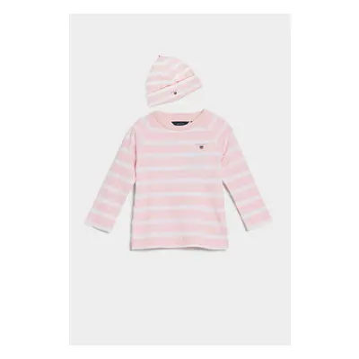 DĚTSKÝ SET GANT STRIPED TOP AND BEANIE LIGHT PINK MELANGE 78896524