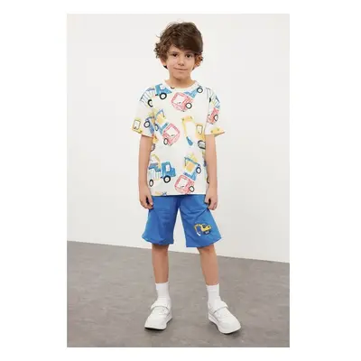 Trendyol Ecru Boy Patterned T-shirt-Shorts Set Knitted Bottom-Top Set 93612719