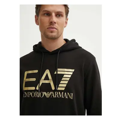 Bavlněná mikina EA7 Emporio Armani pánská, černá barva, s kapucí, s 93722698