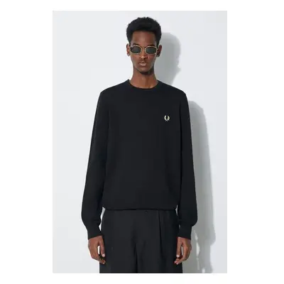 Vlněný svetr Fred Perry Classic Crew Neck Jumper pánský, černá barva, 89573717