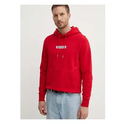 Bavlněná mikina Tommy Hilfiger pánská, červená barva, s kapucí, s 92068825