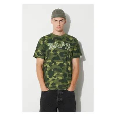 Bavlněné tričko A Bathing Ape zelená barva 84444128