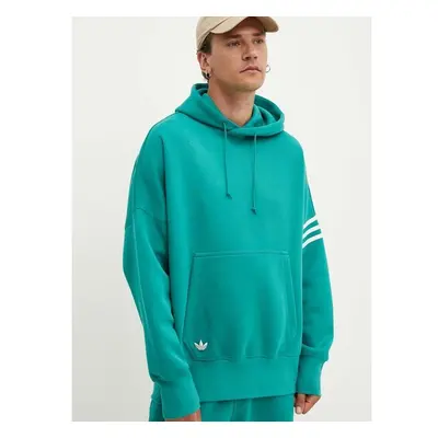 Mikina adidas Originals pánská, tyrkysová barva, s kapucí, s aplikací, 94058709