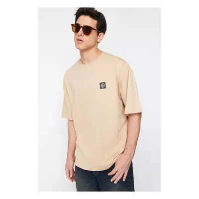 Trendyol Beige Oversize Compass Labeled 100% Cotton T-Shirt 91320625