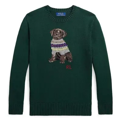 Dětský bavlněný svetr Polo Ralph Lauren zelená barva 84541203