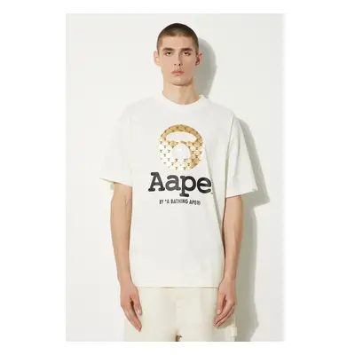 Bavlněné tričko AAPE Basic Tee béžová barva, s potiskem, AAPTEM1446XXM 94874658