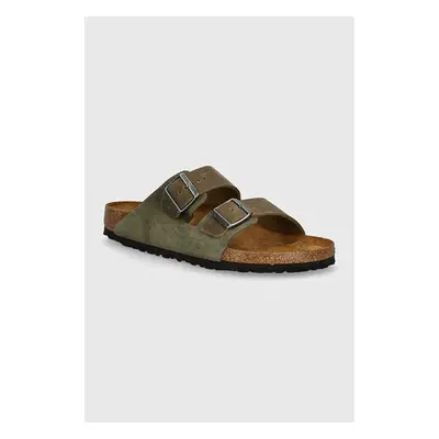 Semišové pantofle Birkenstock Arizona pánské, zelená barva, 1028151 95676313