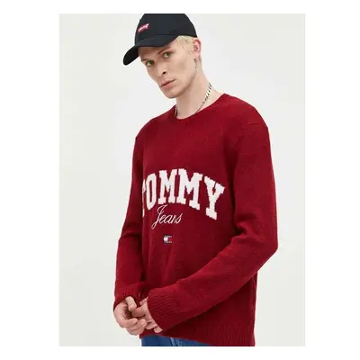 Svetr Tommy Jeans pánský, vínová barva 85570808