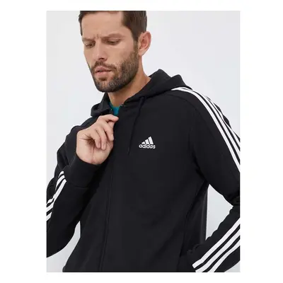 Bavlněná mikina adidas pánská, černá barva, s kapucí, s aplikací, 82837195