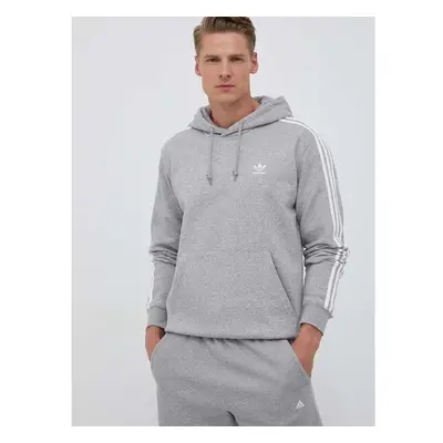 Mikina adidas Originals 3-Stripes pánská, šedá barva, s kapucí, 83436012