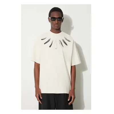 Bavlněné tričko Marcelo Burlon Collar Feathers Over béžová barva, s 89169330