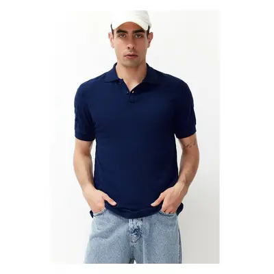 Trendyol Navy Blue Regular/Normal Cut Textured Polo Neck T-Shirt 95689945