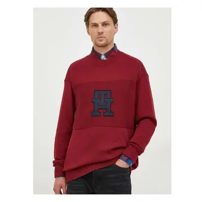 Bavlněný svetr Tommy Hilfiger vínová barva, lehký 85790897