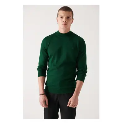 Avva Mens Green Half Turtleneck Wool Blended Regular Fit Knitwear 90159630