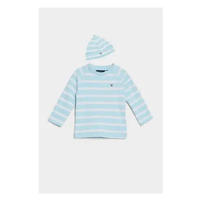 DĚTSKÝ SET GANT STRIPED TOP AND BEANIE TURQUOISE LAGOON 78896523