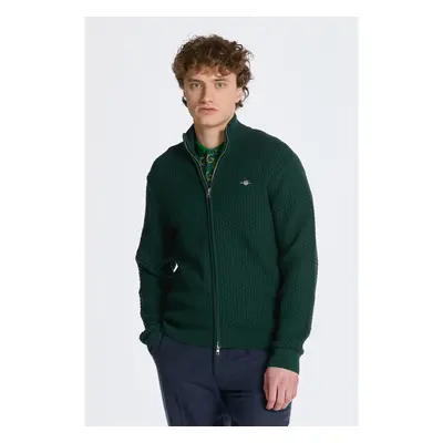 SVETR GANT COTTON TEXTURE ZIP CARDIGAN TARTAN GREEN 85386202