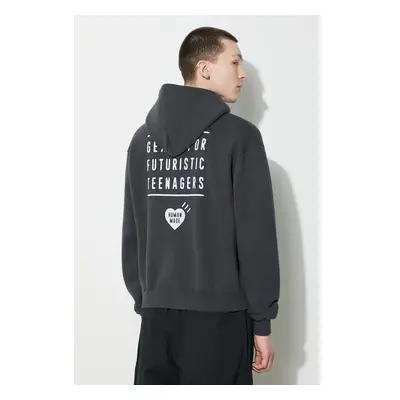 Bavlněná mikina Human Made Zip-Up Hoodie pánská, šedá barva, s kapucí, 89851688