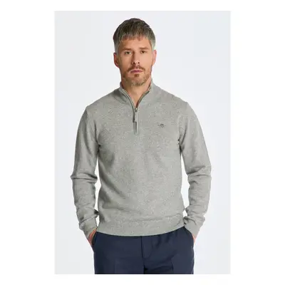 SVETR GANT SUPERFINE LAMBSWOOL HALF ZIP GREY MELANGE 84796896