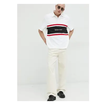 Bavlněné polo tričko Tommy Jeans béžová barva 78431912