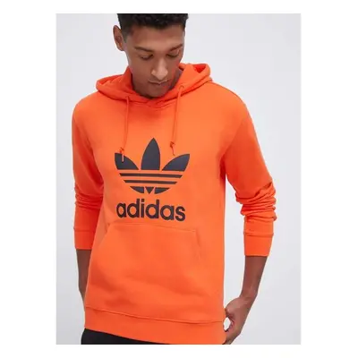 Bavlněná mikina adidas Originals pánská, oranžová barva, kapucí, 86410277