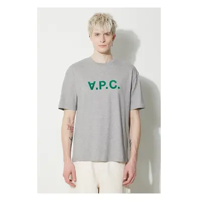 Bavlněné tričko A.P.C. T-Shirt River šedá barva, s potiskem, COFDW 89383603