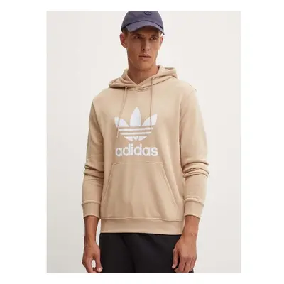 Bavlněná mikina adidas Originals pánská, béžová barva, s kapucí, s 95061067