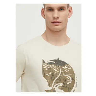 Bavlněné tričko Fjallraven Arctic Fox T-shirt béžová barva, s potiskem 91112126