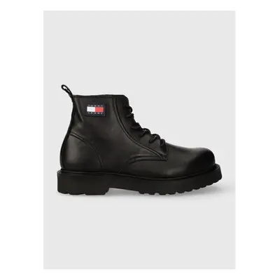 Kožené boty Tommy Jeans TJM RUBERIZED LACE UP BOOT pánské, černá barva 84918018