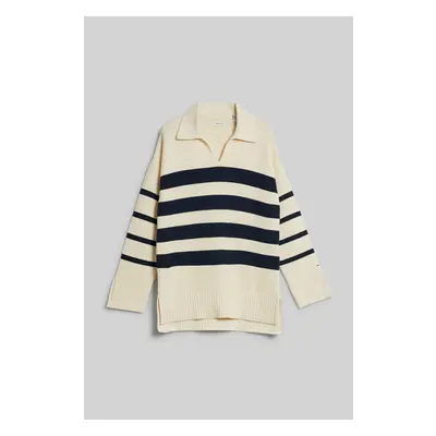 SVETR GANT STRIPED BRETON KNITTED SWEATER CREAM 89383140