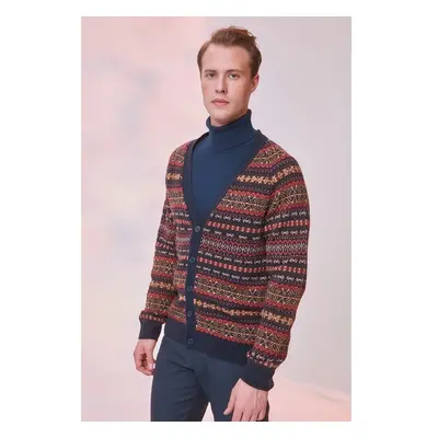 Trendyol Navy Blue Slim Fit Wool V Neck Jacquard Knitwear Cardigan 91212141