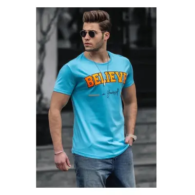 Madmext Blue Mens T-Shirt with Neon Embroidery Print 4540 84686017