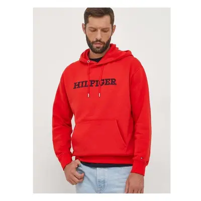 Mikina Tommy Hilfiger pánská, červená barva, s kapucí, s aplikací 85107433