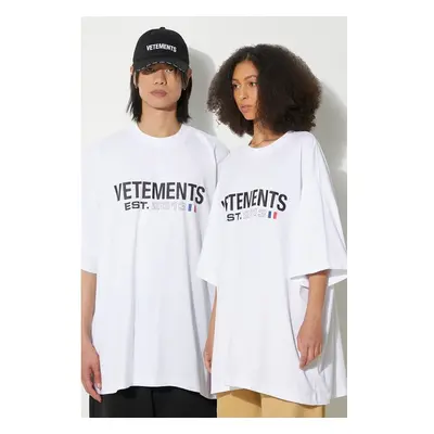 Bavlněné tričko VETEMENTS Flag Logo T-Shirt bílá barva, s potiskem, 92988477