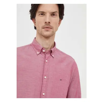 Košile Tommy Hilfiger vínová barva, slim, s límečkem button-down, 86889366