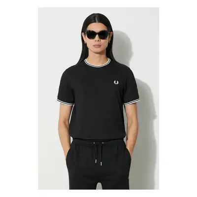 Bavlněné tričko Fred Perry černá barva, s aplikací, M1588.102 86992327