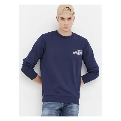 Bavlněná mikina Tommy Jeans pánská, tmavomodrá barva, potiskem 85484304