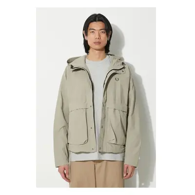 Bunda Fred Perry Cropped Parka pánská, šedá barva, přechodná, oversize 91629349