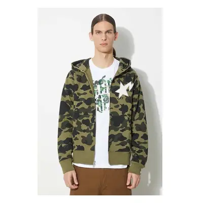 Bavlněná mikina A Bathing Ape 1St Camo Full Zip Hoodie pánská, zelená 91629458