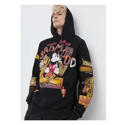 Bavlněná mikina Desigual MICKEY BAD MOOD pánská, černá barva, s kapucí 90815755