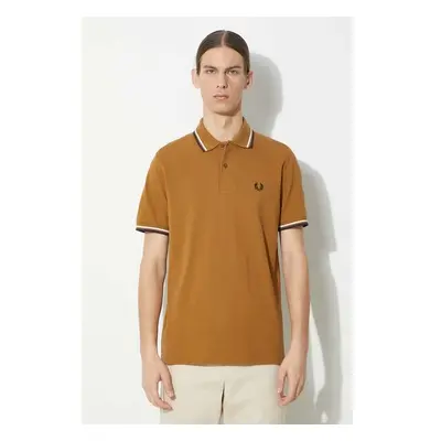 Bavlněné polo tričko Fred Perry Twin Tipped Shirt hnědá barva, M12.V46 91629454