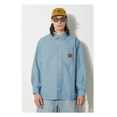 Džínová košile Carhartt WIP Menard pánská, relaxed, s klasickým límcem 95192846