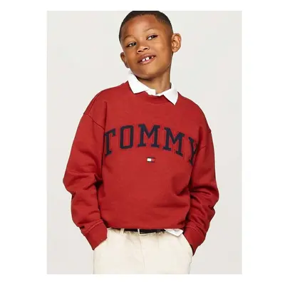 Dětská bavlněná mikina Tommy Hilfiger červená barva, s aplikací, 95061042