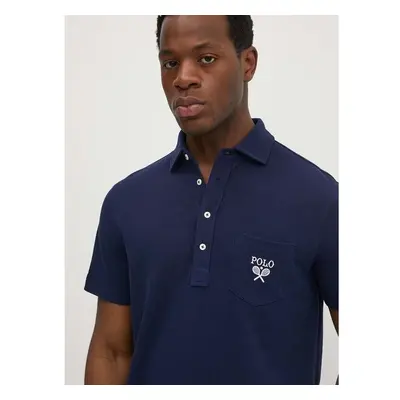 Bavlněné polo tričko Polo Ralph Lauren tmavomodrá barva, s aplikací, 93408892