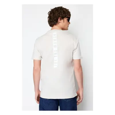 Trendyol Stone Regular Cut Printed on Back 100% Cotton Short Sleeve T 91268301