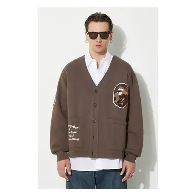 Mikina A Bathing Ape College Badges Sweat Cardigan hnědá barva, s 91965574