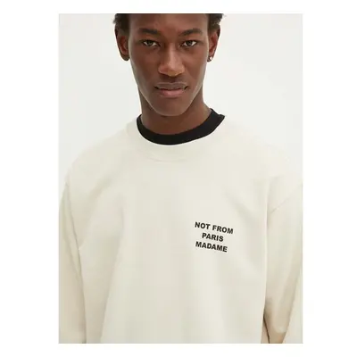 Bavlněná mikina Drôle de Monsieur Le Sweatshirt Slogan pánská, béžová 95223512