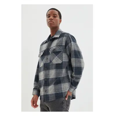 Trendyol Navy Blue Oversize Lumberjack Plaid Checkered Winter Shirt 91221732