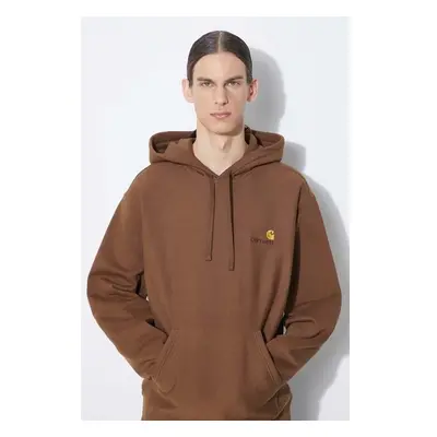 Mikina Carhartt WIP Hooded American Script Sweat pánská, hnědá barva, 91586566