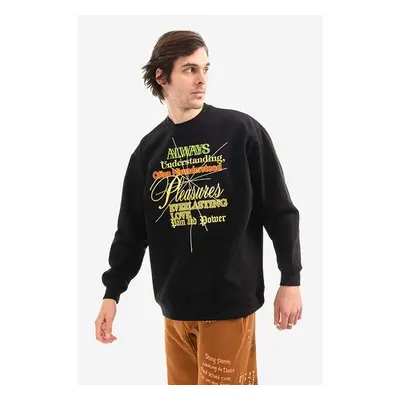 Mikina PLEASURES Faith Crewneck pánská, černá barva, s potiskem, 84005266